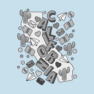 California Grey Map Doodle T-Shirt