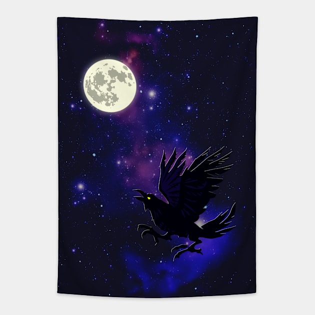 Raven and Moon (Portrait) Tapestry by SandroAbate