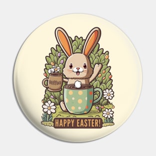 Happy Easter Cute Easter Bunny Floral Egg Hunting Coffee Lover Pin