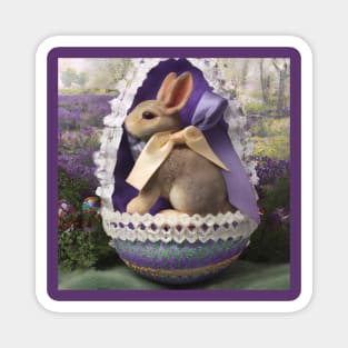 Cute Bunny Rabbit in Beautifully Decorated Easter Egg in a Spring Garden Magnet