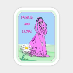 Peace & Love. Pink Afghan Hound Magnet