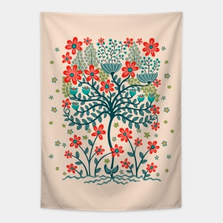 FLOWER BURST Floral Botanical Still Life Flowers in Teal and Coral Orange - UnBlink Studio by Jackie Tahara Tapestry