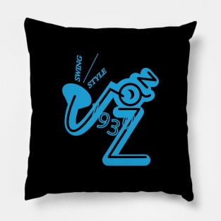 Jazz saxophone player 1930s swing style (blue) Pillow