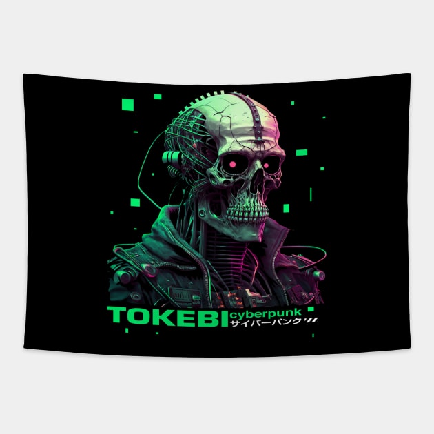 Cyberpunk Neon Skull Tapestry by TOKEBI