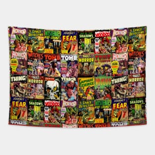 Creepy Comic Collage Tapestry