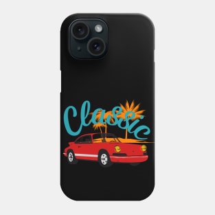 CLASSIC RED SPORT CAR PALM TREES AND SUN Phone Case