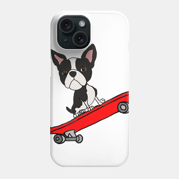 Boston Terrier On Skateboard Phone Case by Pretr=ty