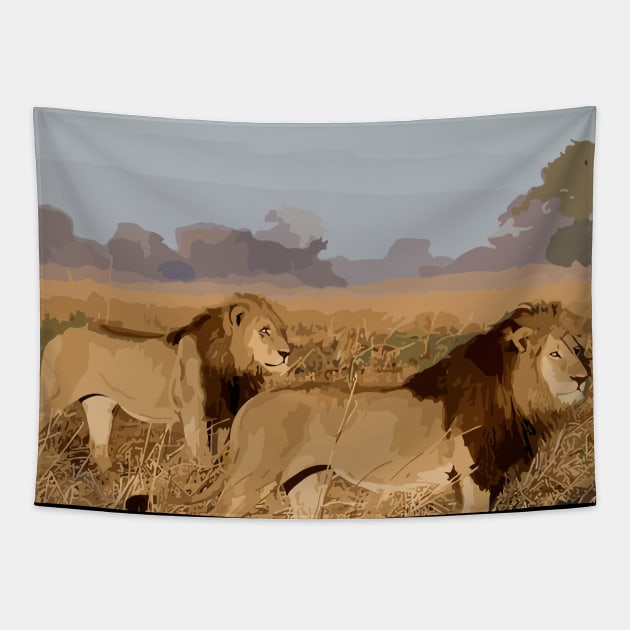 Zambia lions Tapestry by TomFrontierArt