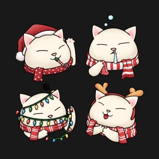 Meowy Christmas Cute Cat wearing Scarf T-Shirt