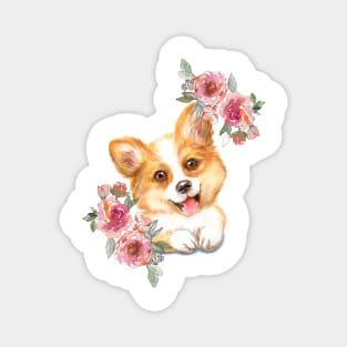 Cute Corgi Puppy Dog Watercolor Art Magnet