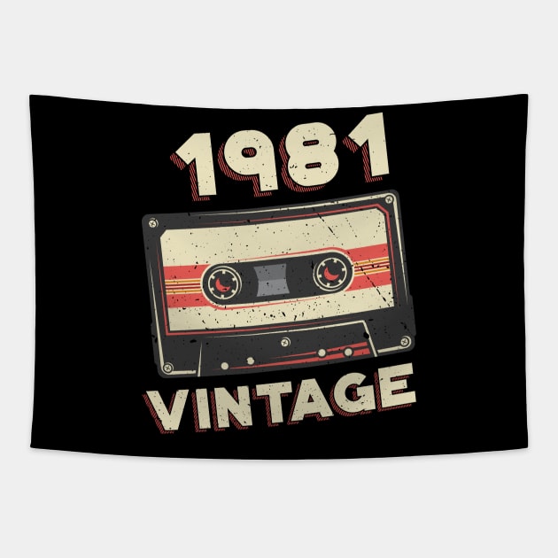 Vintage 1981 Retro Cassette Tape 39th Birthday Tapestry by aneisha