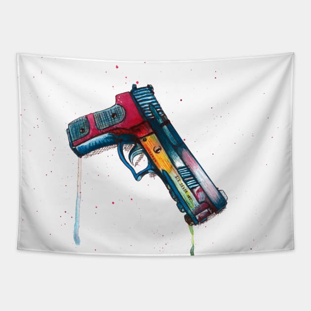 Watercolor Sig Sauer gun - make color not war Tapestry by Agras