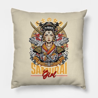 Samurai Girl Grunge Print Tee Pillow