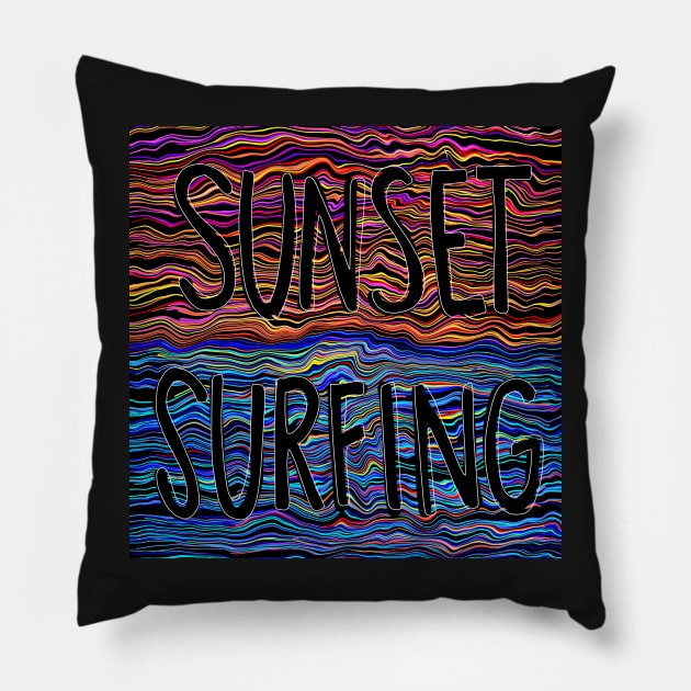 Sunset Surfing Pillow by AlishaMSchil