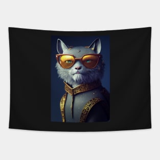 Funny cat face with funky glasses Tapestry