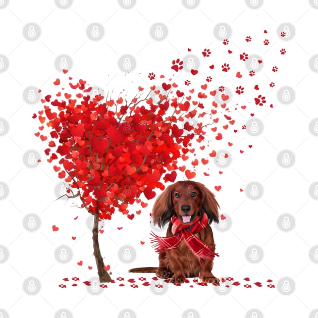 Valentine's Day Heart Tree Love Red Long Haired Dachshund by TATTOO project