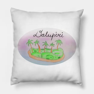 Dalupiri watercolor Island travel, beach, sea and palm trees. Holidays and vacation, summer and relaxation Pillow