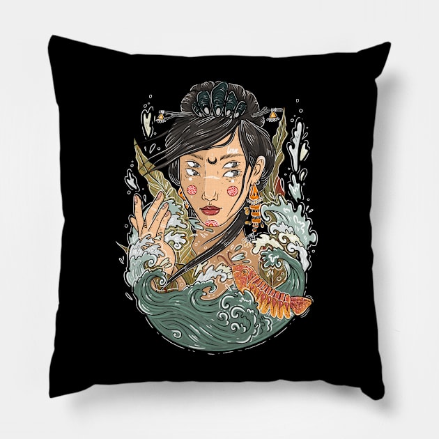 A girl with four eyes emerges from the abyss of the sea Pillow by ARHEstore