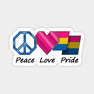 Peace, Love, and Pride design in Pansexual pride flag colors Magnet