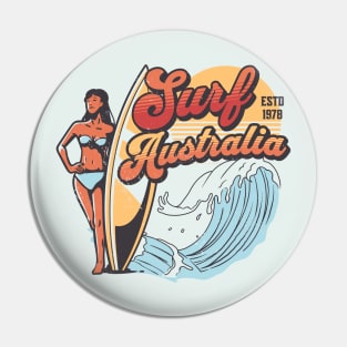 Surf Australia // Vintage Surfer Babe // Retro Surfing Pin