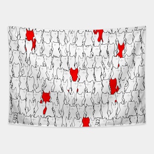 Cats pattern - white and red Tapestry