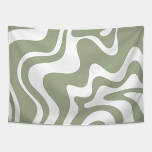 Liquid Swirl Retro Abstract Pattern in Sage Green and White Tapestry