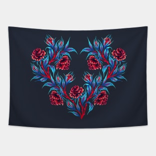 Roses - Dark Blue / Red Tapestry