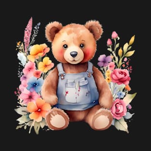 A teddy bear decorated with beautiful watercolor flowers T-Shirt