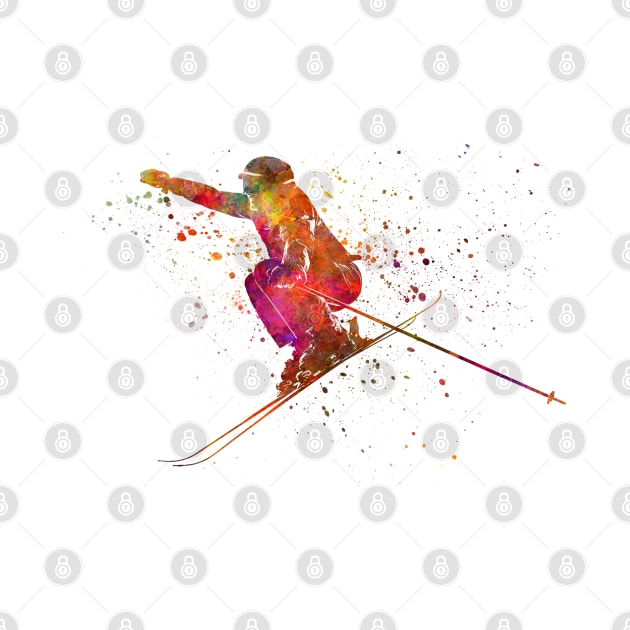 Skier in watercolor by PaulrommerArt