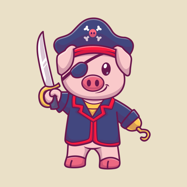 Cute Pig Pirate Holding Sword Cartoon by Catalyst Labs