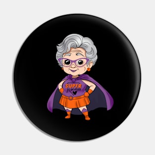 Senior Superhero Grandma with vibrant costume and energetic pose Pin