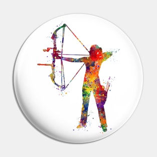 Archery Girl Watercolor Sport Gift Pin
