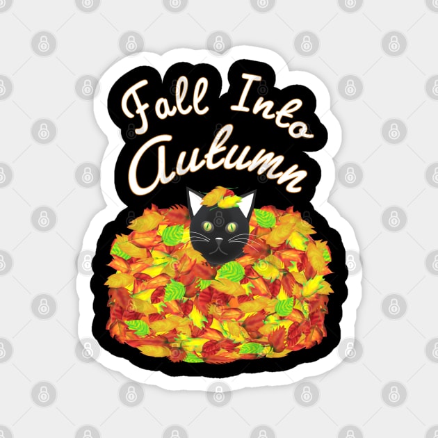 Fall Into Autumn. Kitty Cat in a Pile of Colorful Leaves. Fall Into Autumn. Kitty Cat in Pile of Colorful Leaves. (Black Background) Magnet by Art By LM Designs 