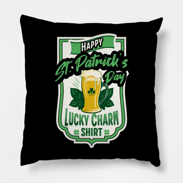 Happy St Patrick's Day Lucky Shamrock Pillow by Barts Arts