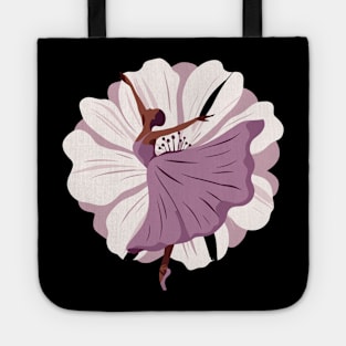 Ballerina in a lilac dress dancing on a flower background, tiptoe pose, ballet performe Tote