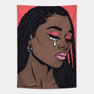 Coral Black Crying Comic Girl Tapestry