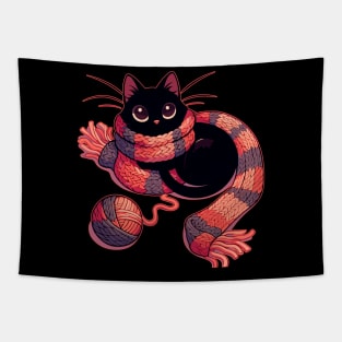 Cat and knitting kawaii cat with yarn ball Tapestry