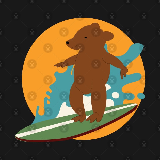 Brown bear surfing board vintage by 4wardlabel