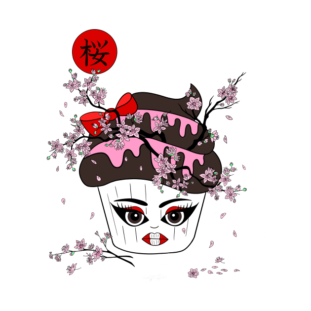 Cute Japanese Sakura geisha cup cake by Cute_but_crazy_designs