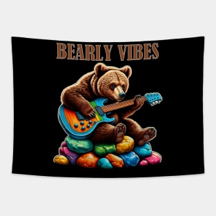 Bearly Vibes Bear Playing Guitar Tapestry