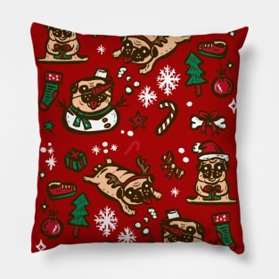 Pugs in christmas party Pillow