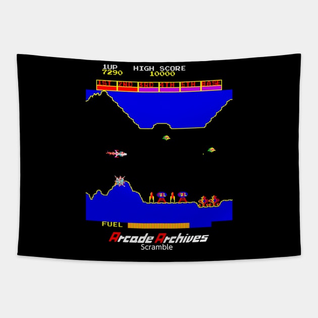 Mod.3 Arcade Scramble Space Invader Video Game Tapestry by parashop