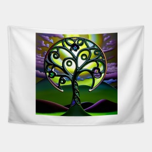 Celtic Stained Glass Tree of Life with Purple Clouds Tapestry