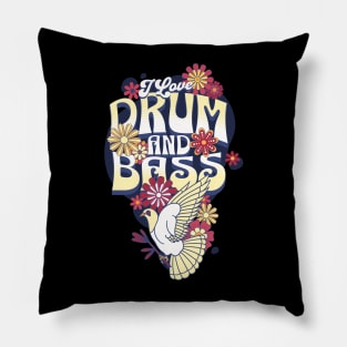 DRUM AND BASS  - I Love Retro Bird (navy/maroon/beige) Pillow