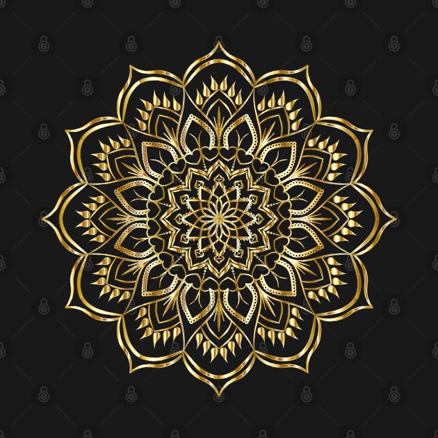 Black And Gold Foil Mandala - Floral Pattern by MysticMagpie