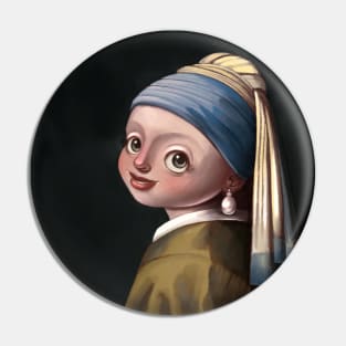 Cute Version of Girl with a Pearl Earring Masterpiece Art History Gift Pin