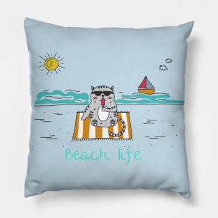 Beach Life Cat with Popsicle Pillow