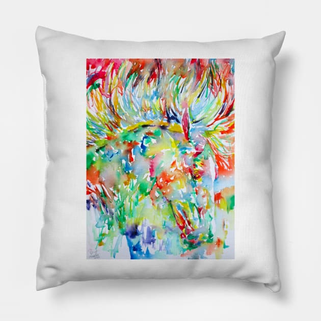 HORSE FACE - watercolor portrait Pillow by lautir