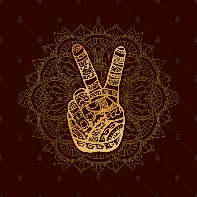 Hippie, Boho Golden Peace Sign, Mandala by Jitterfly