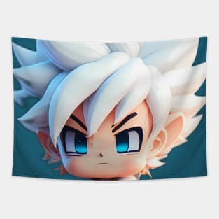 Ultra instinct white hair goku style martial artist miniature Tapestry